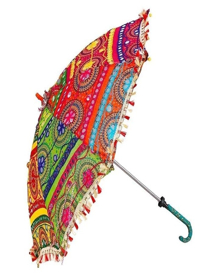 Ephemeral Multi Design Print Embroidery Work Decorative Handmade Wedding Umbrella for Decoration and Garba (Multicolour) (17 inch, Top-Bottom) - Image 1